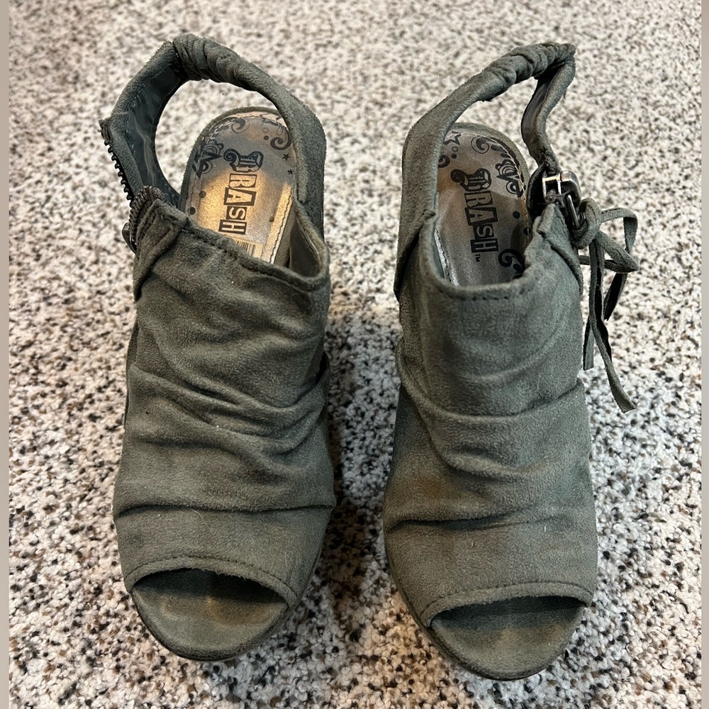 Grey suede platform wedge heel